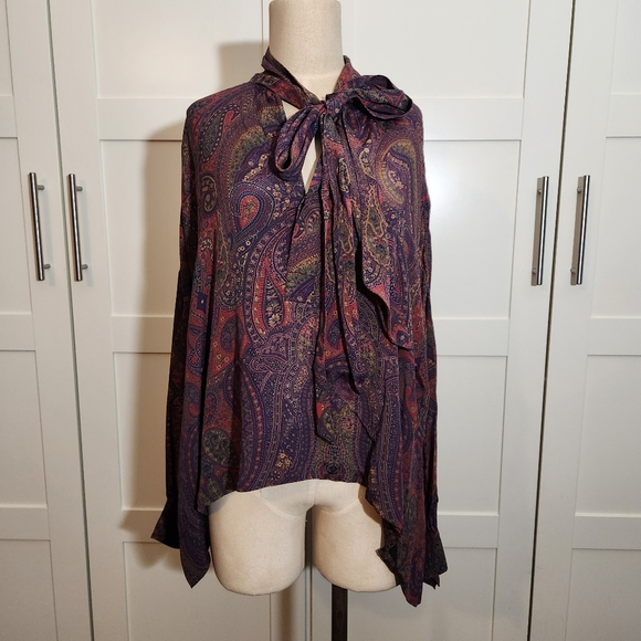 Ralph Lauren Tops - Polo Ralph Lauren Paisley Silk Blend Bow Blouse - Size Large